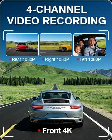 4 Channel 360° Dash Cam, 4K Front + 1080P Rear/Left/Right, 5GHz WiFi 30MB/s product image 10