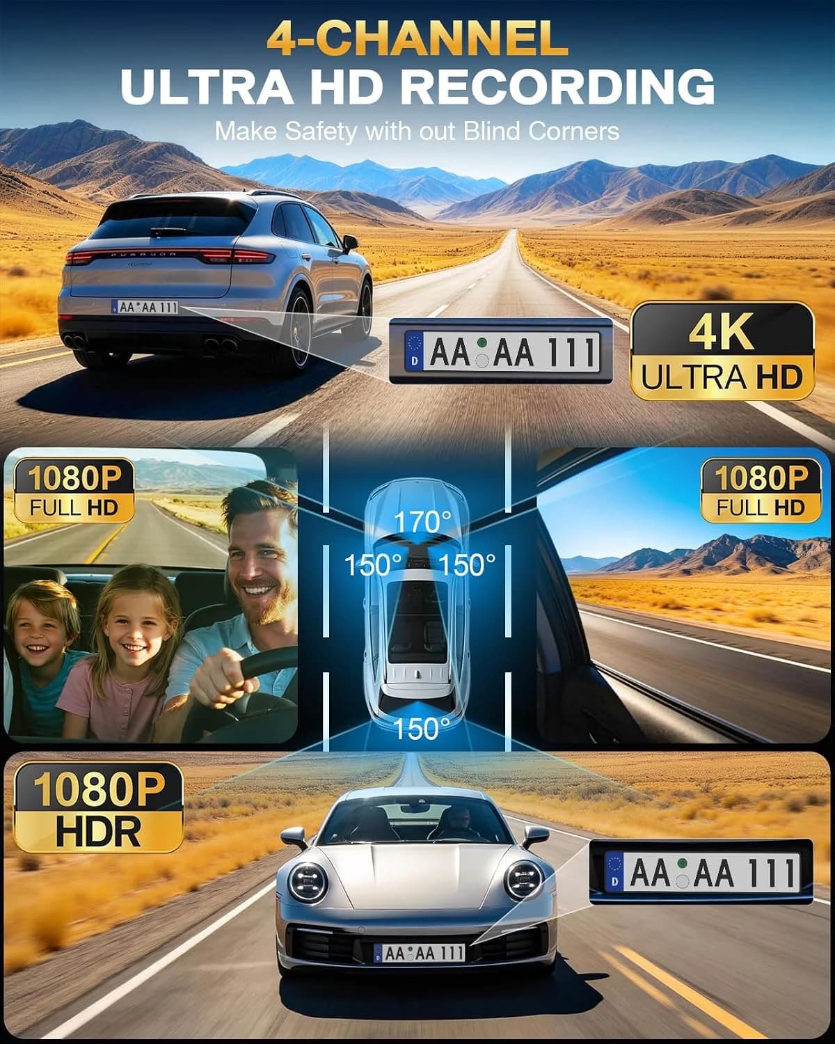 4 Channel 360° Dash Cam, 4K Front + 1080P Rear/Left/Right, 5GHz WiFi 30MB/s product image 3